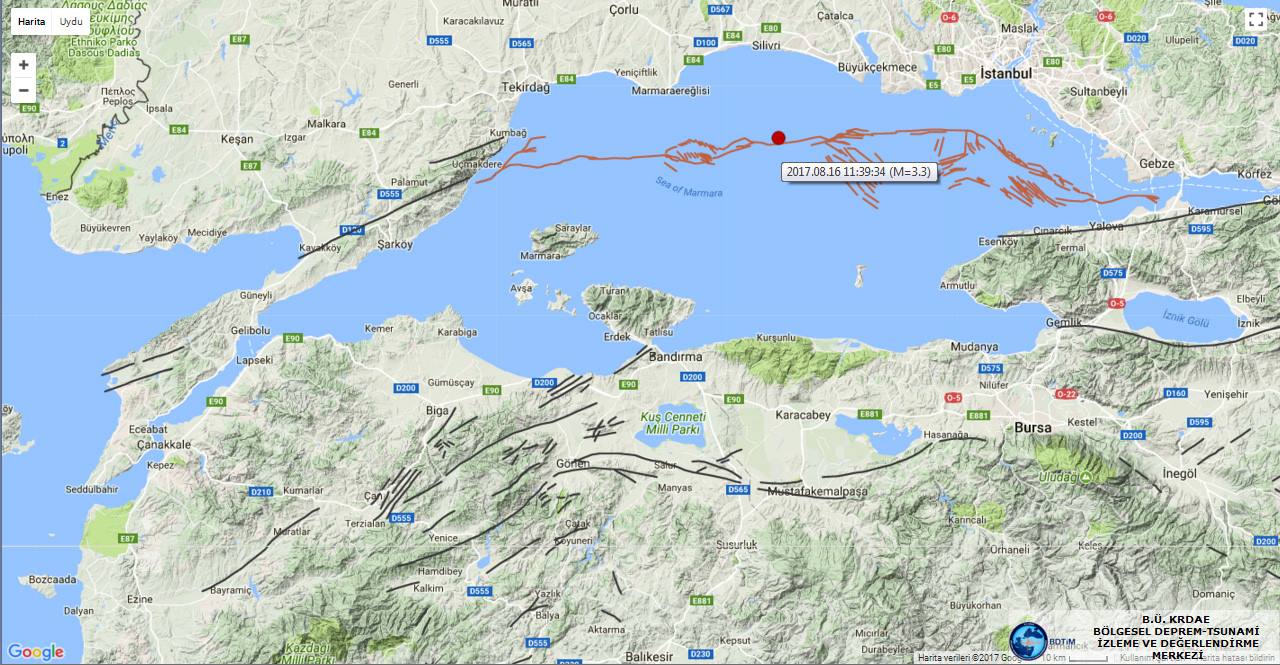 Marmara Denizindeki depremlerin sayısının